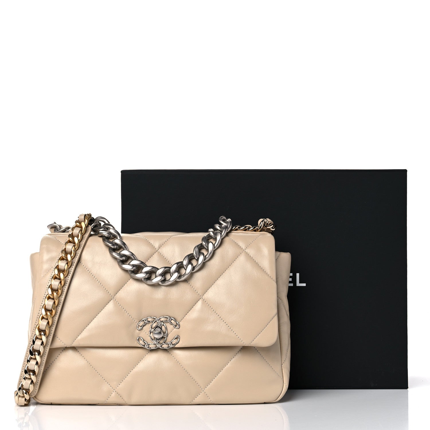 Chanel Lambskin Quilted Large Chanel 19 Flap Beige 9 of 9