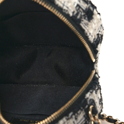 Chanel Tweed Quilted Round Clutch With Chain Black Ecru White 5 of 10