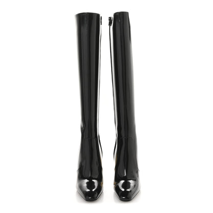 Saint Laurent Vitello Marilyn Auteuil 105 Knee High Zip Boots 38 Black 3 of 9