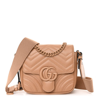 Gucci Calfskin Matelasse Monochrome Mini GG Marmont Crossbody Shoulder Bag Camelia Winter Rose 1 of 9