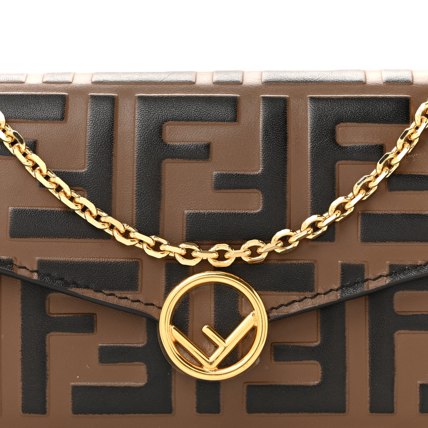 Vitello Soft F is Fendi Bi-Color FF 1974 Embossed Continental Envelope Wallet On Chain Maya Black