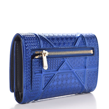 Christian Dior Metallic Patent Micro-Cannage Diorama Elancee Wallet Mirror Blue 3 of 9