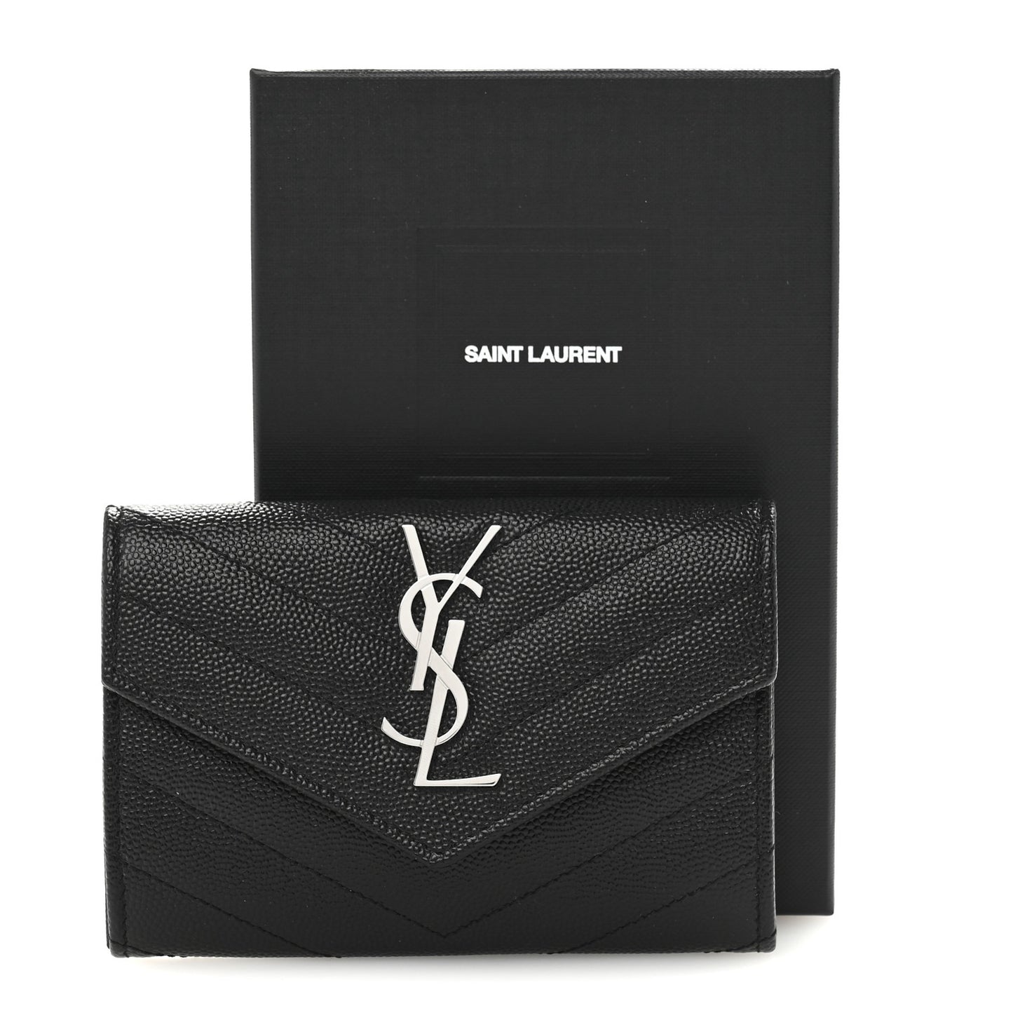 Grain De Poudre Matelasse Chevron Small Monogram Envelope Wallet Black