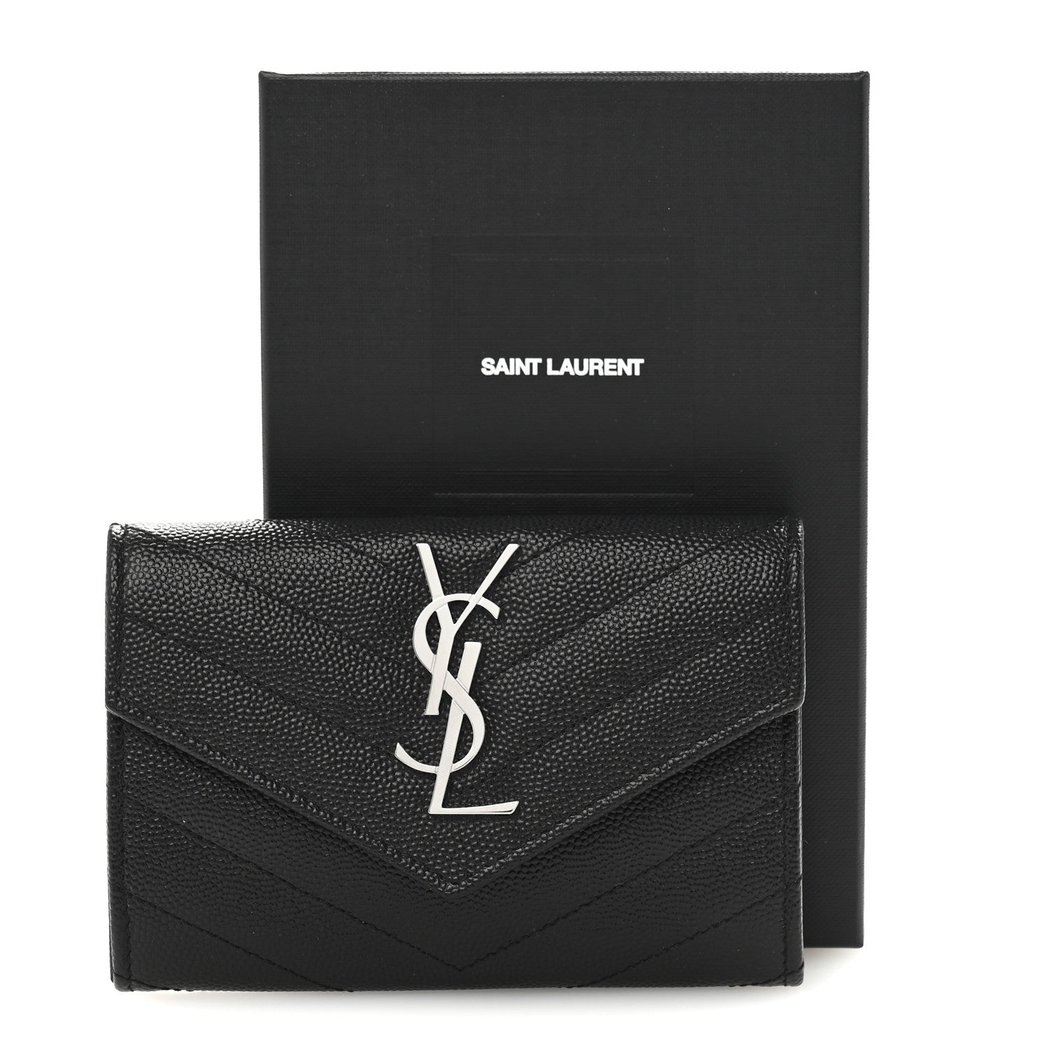 Saint Laurent Grain De Poudre Matelasse Chevron Small Monogram Envelope Wallet Black 9 of 9