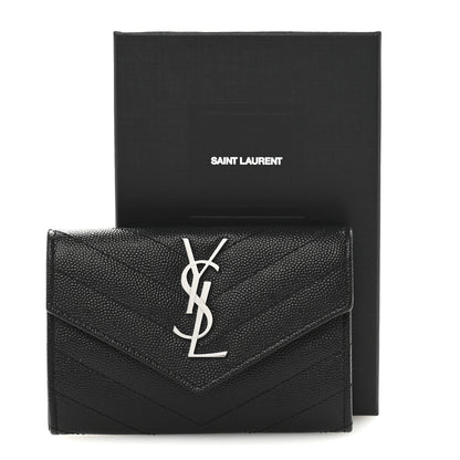 Saint Laurent Grain De Poudre Matelasse Chevron Small Monogram Envelope Wallet Black 9 of 9
