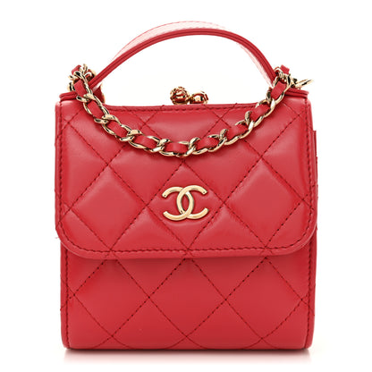 Chanel Shiny Calfskin Quilted Clutch With Chain Red 1 of 11