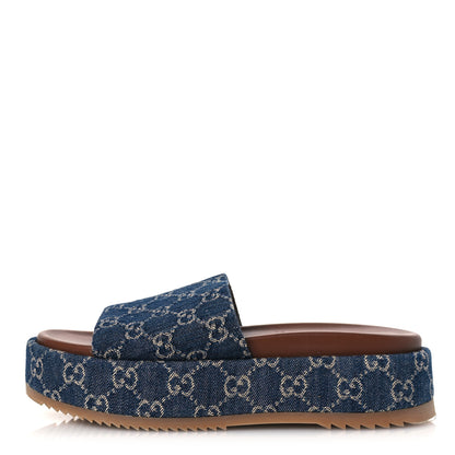 Gucci New Denim GG Monogram Angelina Platform 55mm Slide Sandals 40 Blue Tea 1 of 13