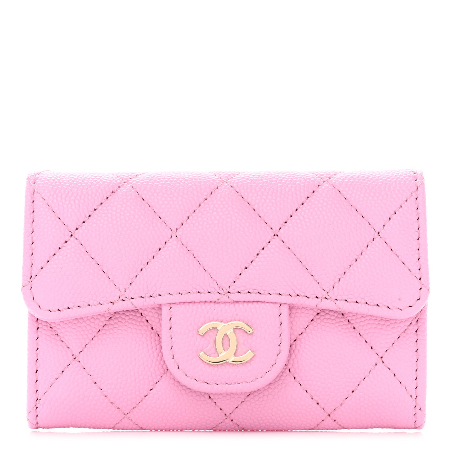Caviar Quilted Flap Card Holder Wallet Light Pink