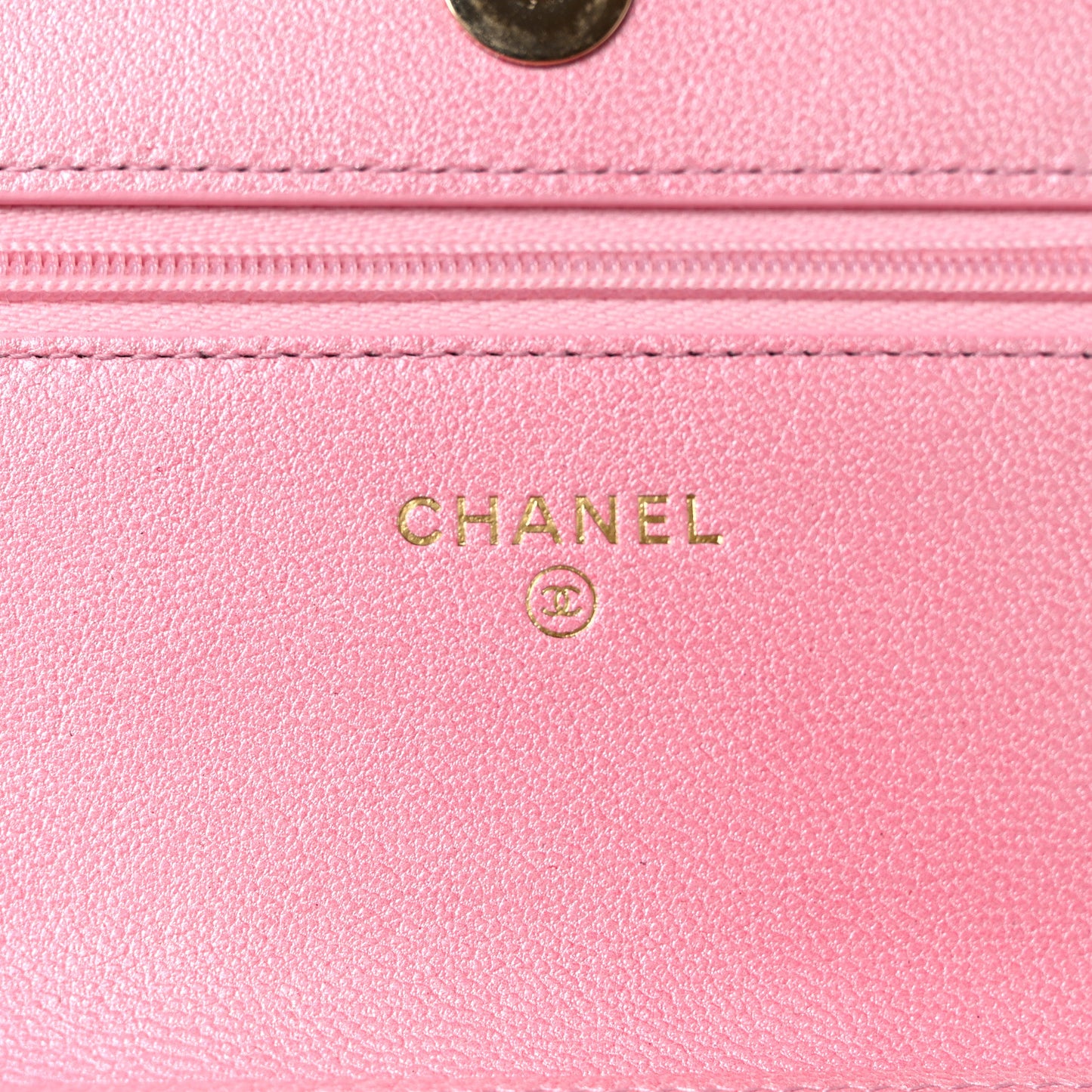 Cloudy Pearly Goatskin Quilted Wallet on Chain WOC Light Pink