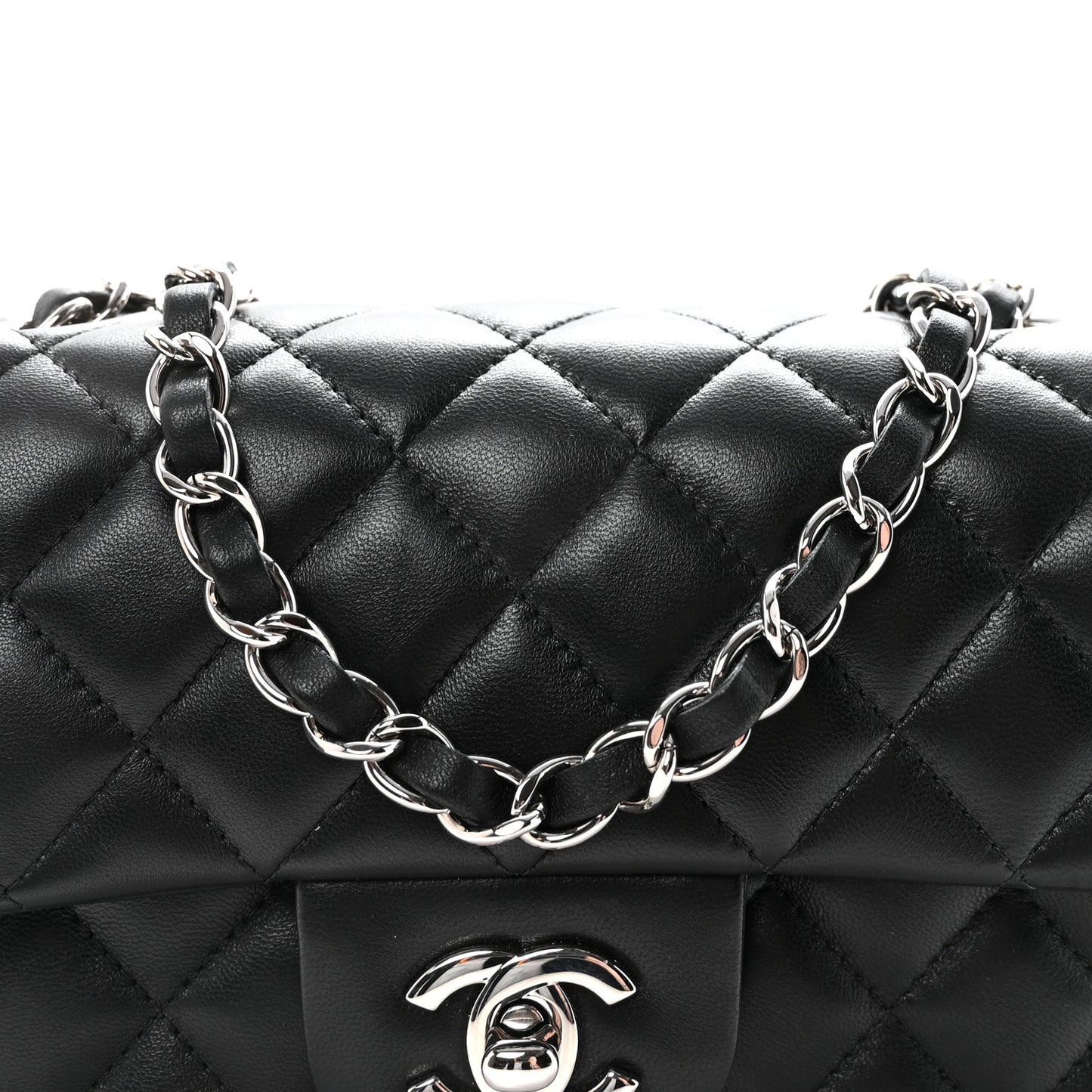 Lambskin Quilted Mini Rectangular Flap Black