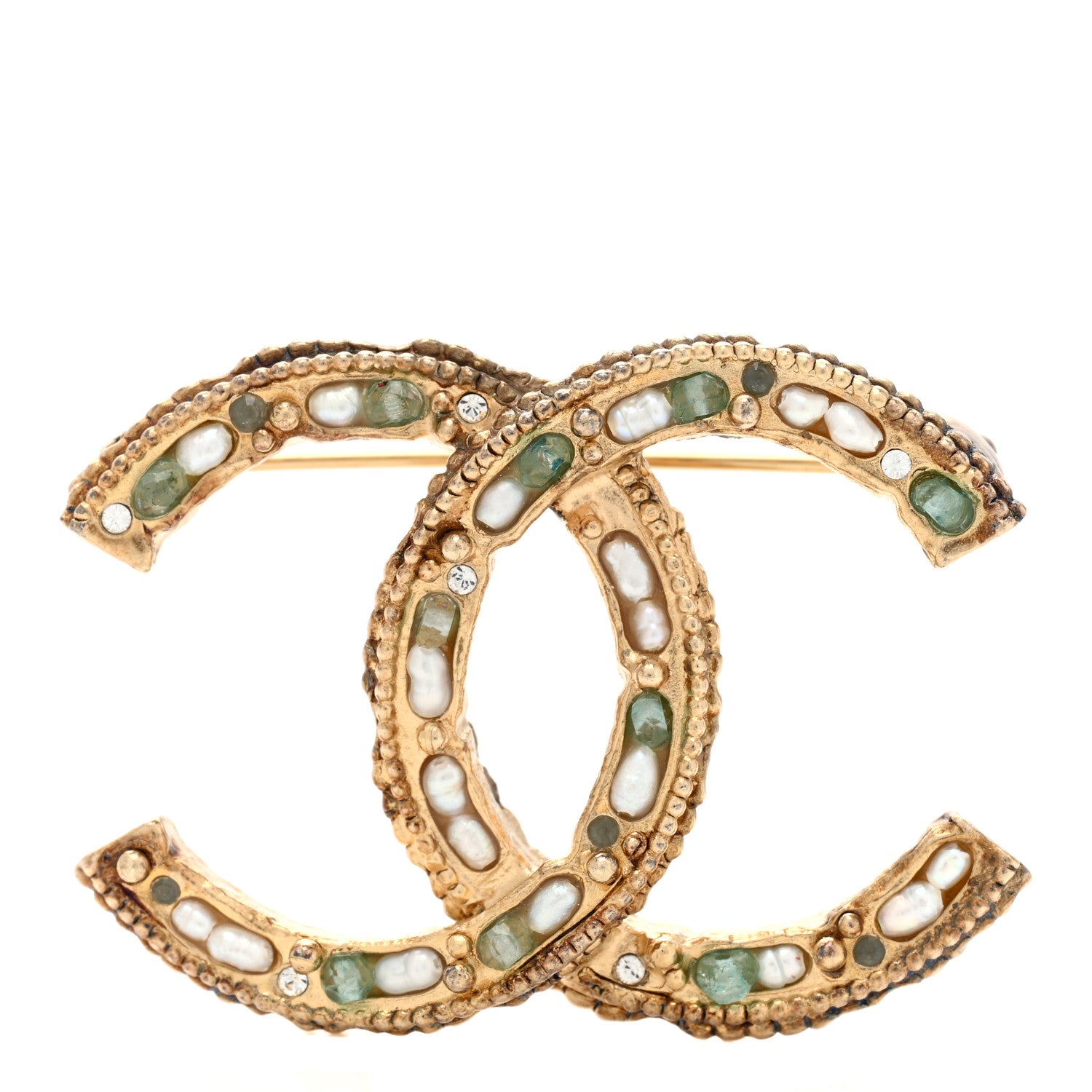 Chanel Pearl Crystal Sparkling Pearls CC Brooch Gold 1 of 4