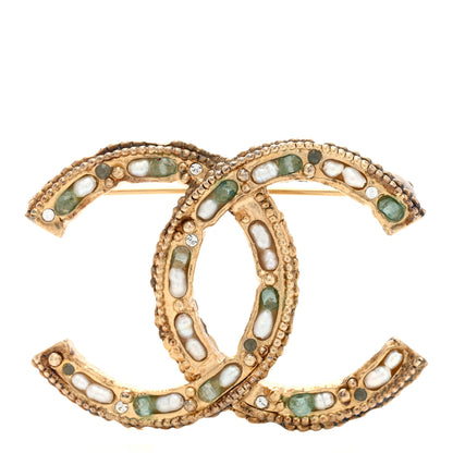 Chanel Pearl Crystal Sparkling Pearls CC Brooch Gold 1 of 4