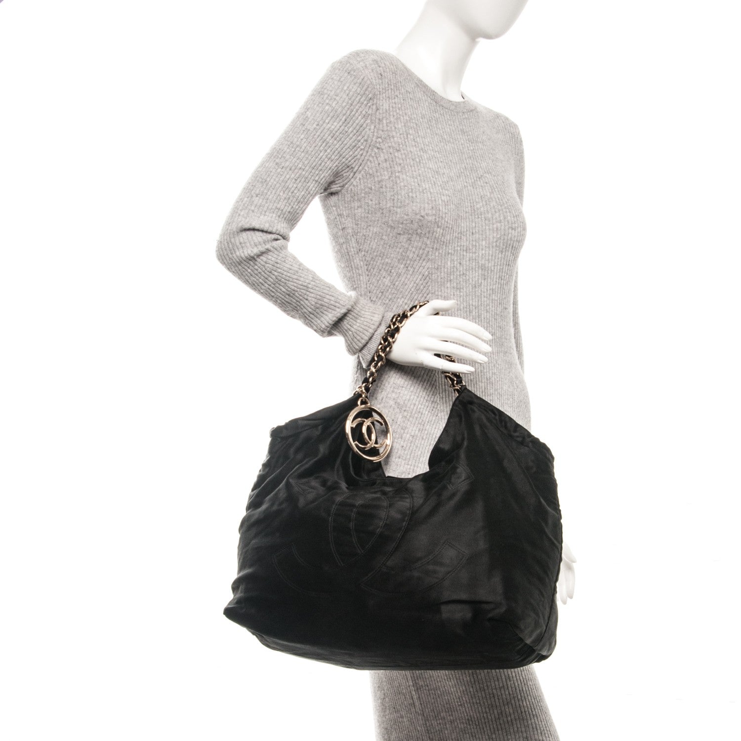 Chanel Satin XL Coco Cabas Black 2 of 7