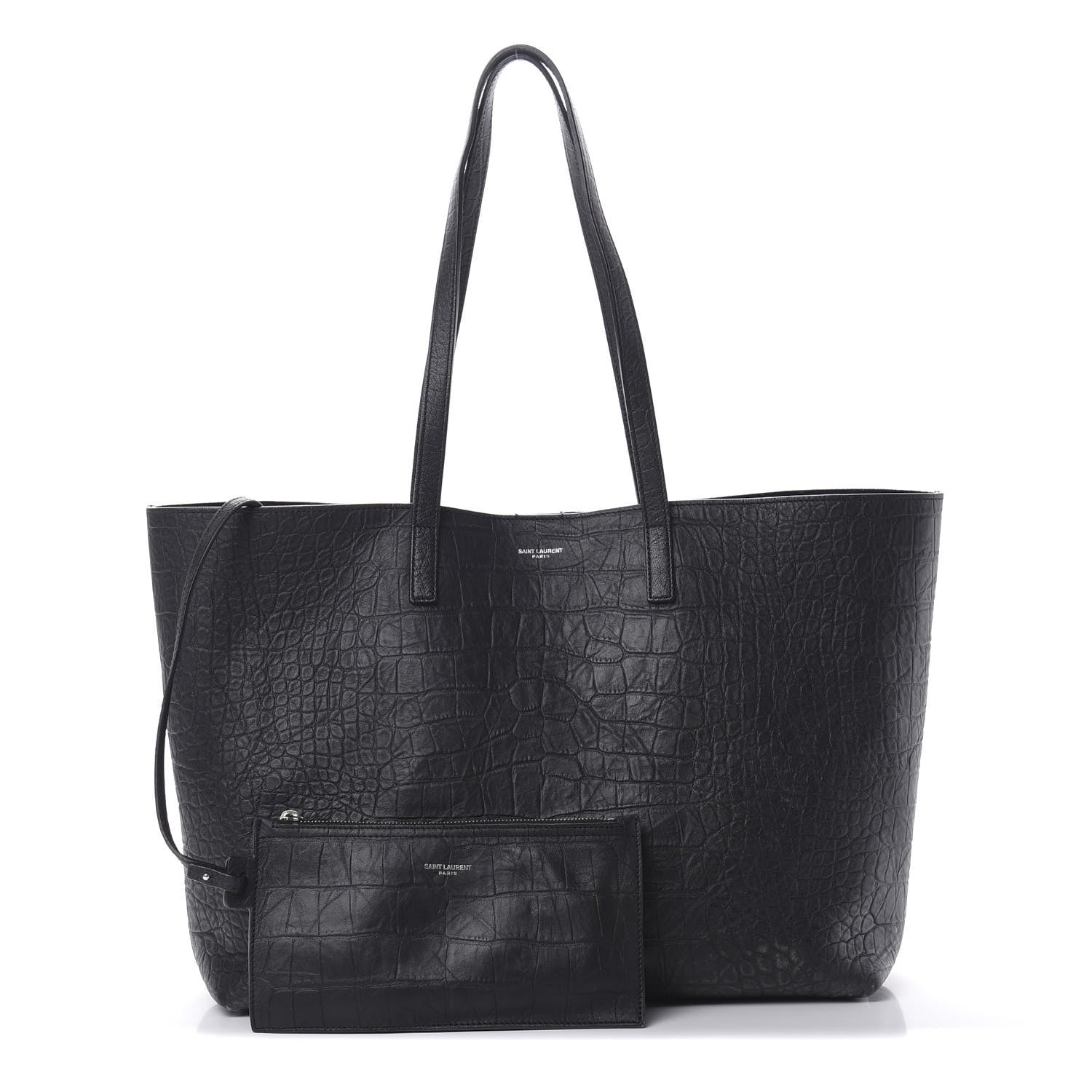 Saint Laurent Calfskin Crocodile Embossed Large Shopper Tote Black 1 of 14