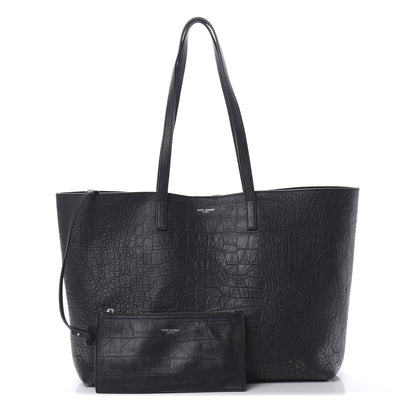 Saint Laurent Calfskin Crocodile Embossed Large Shopper Tote Black 1 of 14
