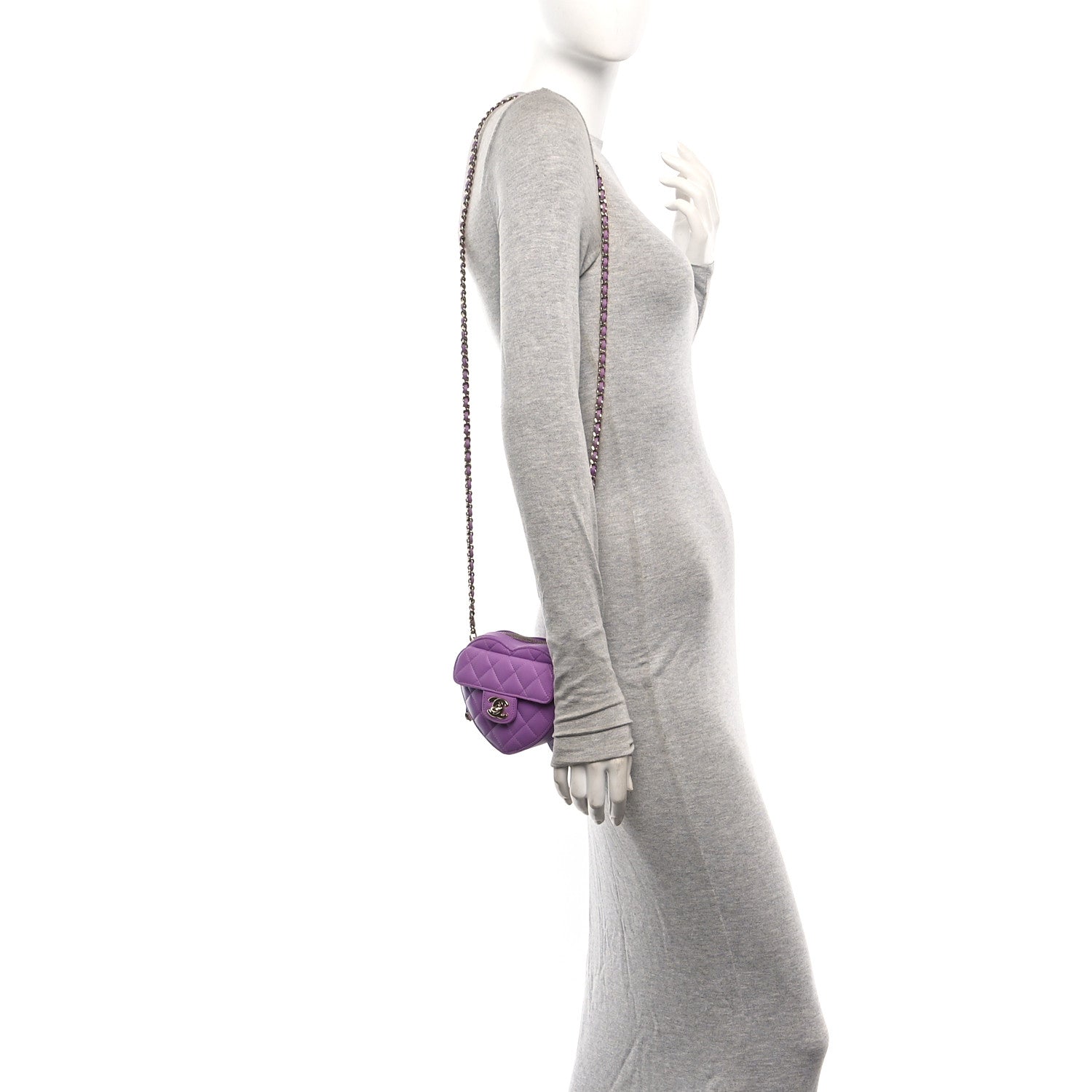 Chanel Lambskin Quilted CC In Love Heart Clutch With Chain Purple 2 of 10