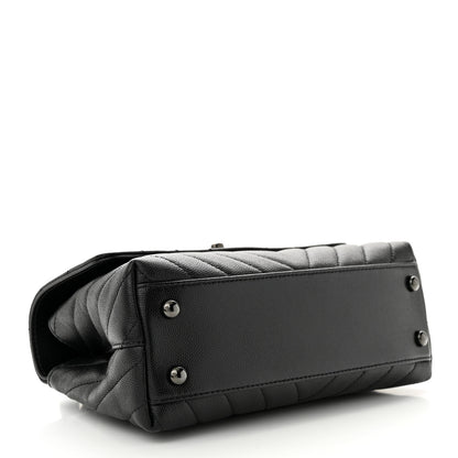 Chanel Caviar Chevron Quilted Mini Coco Handle Flap So Black 4 of 11