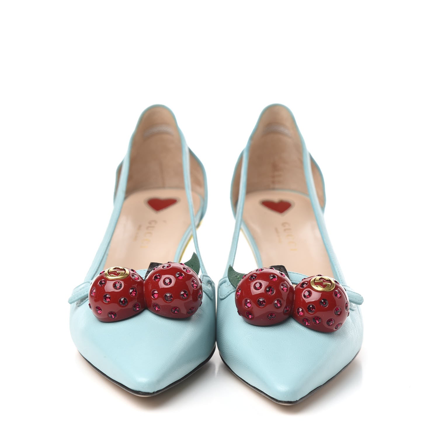 Gucci Malaga Kid Unia Cherry Pumps 37 New Acquamarine Emerald Cocoa 2 of 8