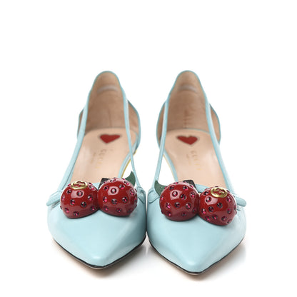 Gucci Malaga Kid Unia Cherry Pumps 37 New Acquamarine Emerald Cocoa 2 of 8