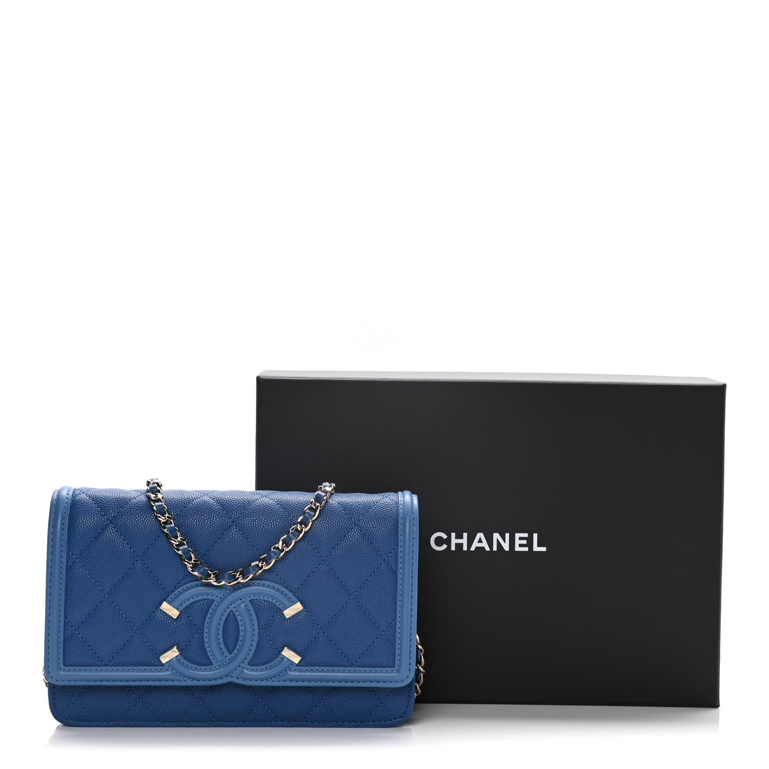 Chanel Caviar Quilted CC Filigree Wallet On Chain WOC Dark Blue 13 of 13