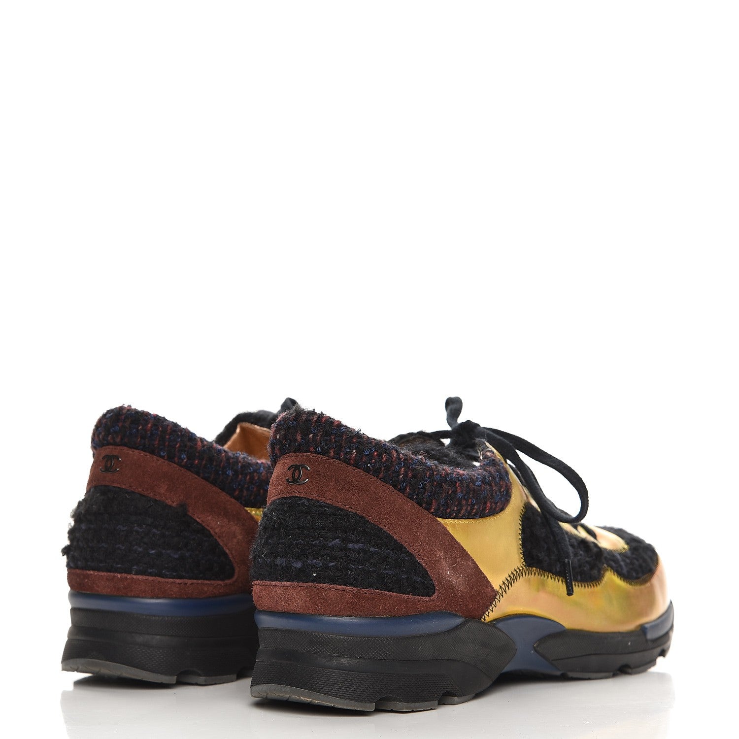 Chanel Tweed Suede Calfskin Runway Sneakers 40 Black Multicolor 4 of 11