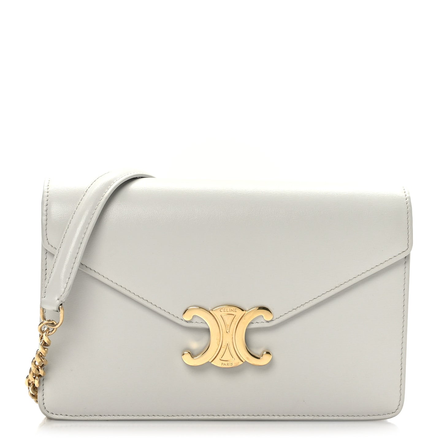 Shiny Calfskin Triomphe Wallet on Chain Chalk