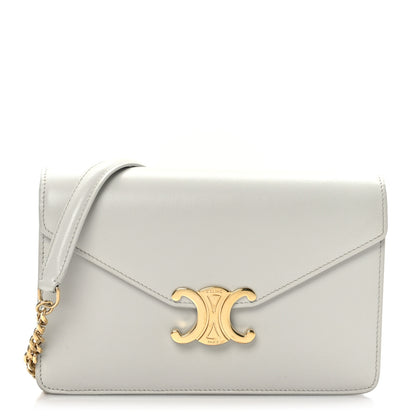 Celine Shiny Calfskin Triomphe Wallet on Chain Chalk 1 of 7