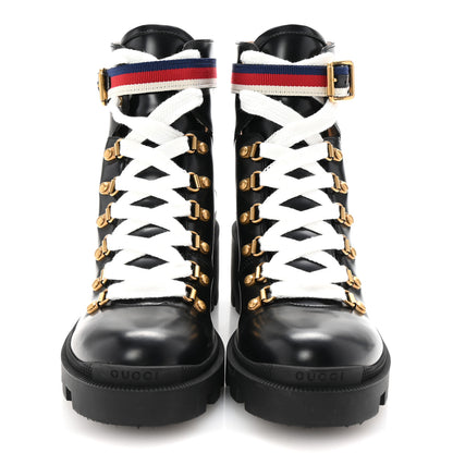 Gucci Calfskin Sylvie Web Womens Lace Up Combat Boots 39.5 Black 3 of 10