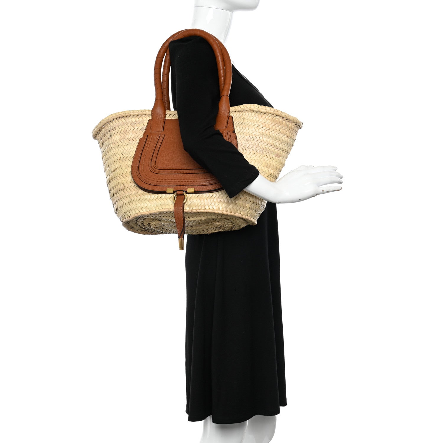 Chloe Raffia Small Grain Calfskin Medium Marcie Basket Tan 2 of 11