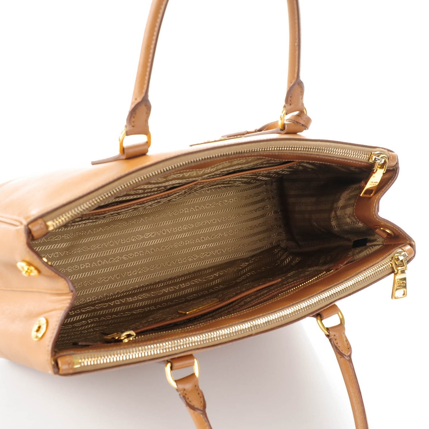 Saffiano Medium Galleria Double Zip Tote Caramel