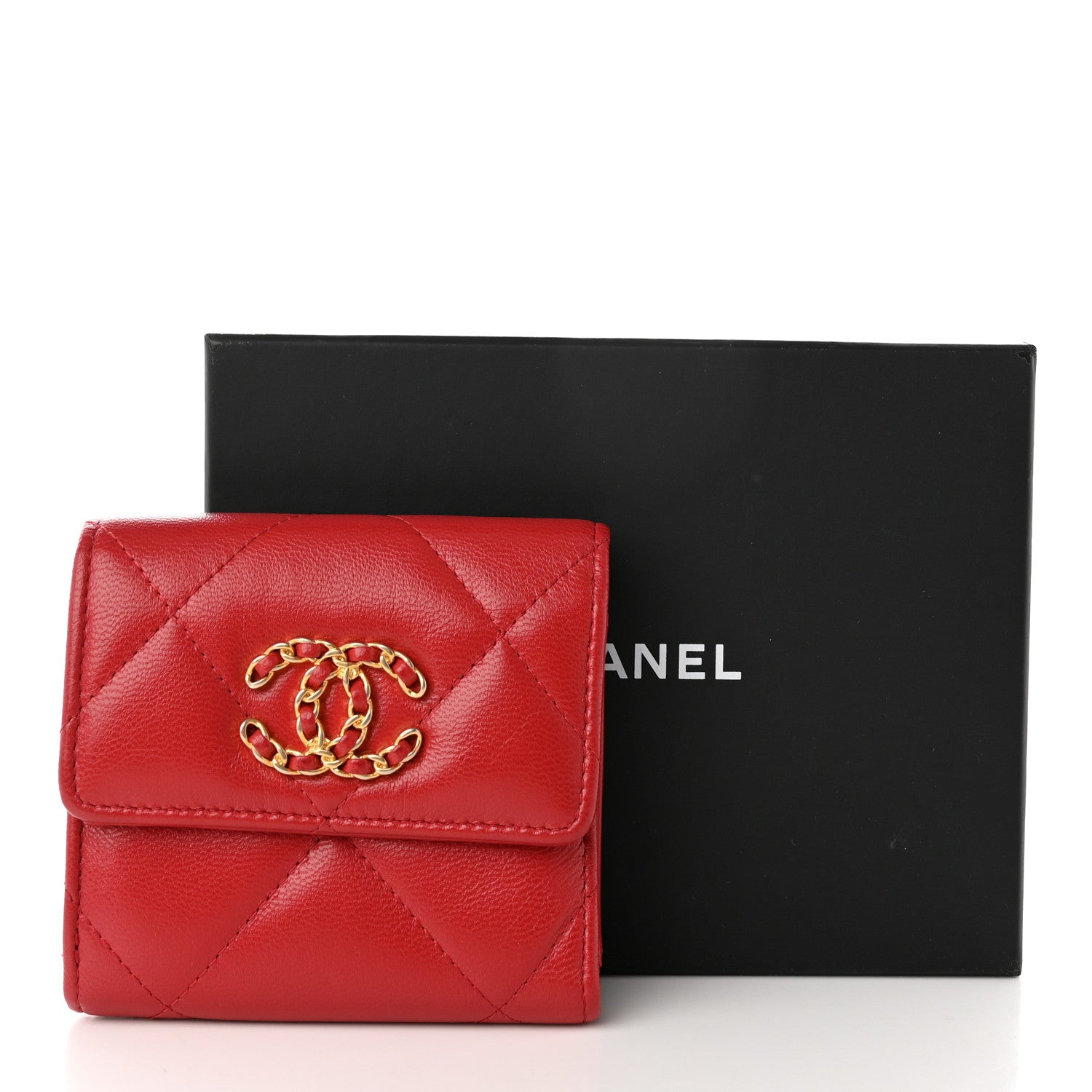 Chanel Goatskin Quilted Chanel 19 Small Flap Wallet Red 10 of 10
