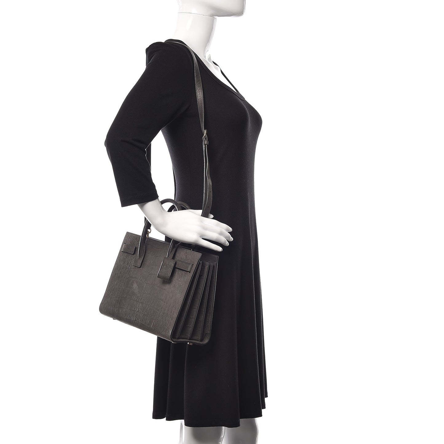 Crocodile Embossed Nubuck Baby Sac De Jour Dark Anthracite