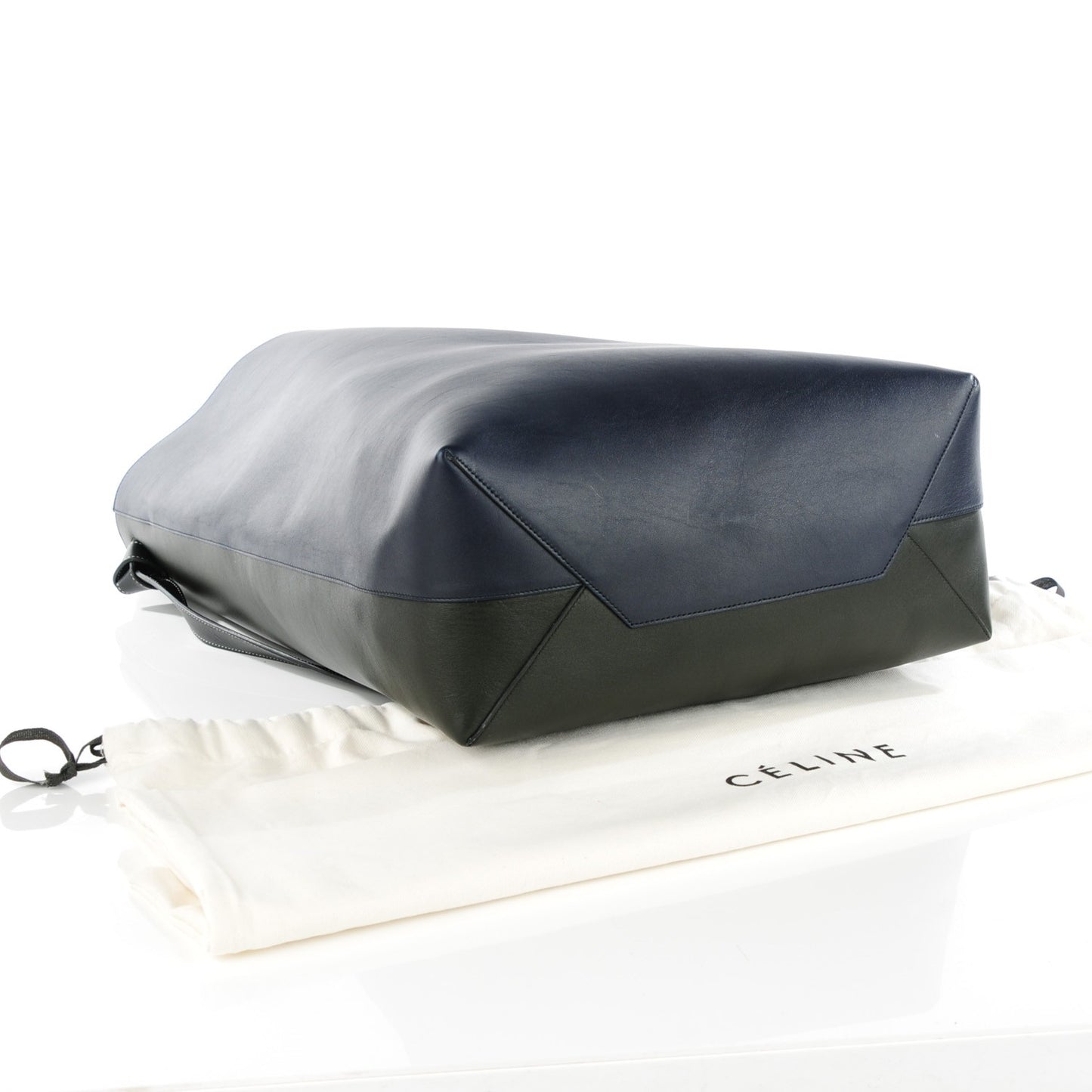 Shiny Smooth Calfskin Oversized Bi-Color Twisted Cabas Navy Dark Green