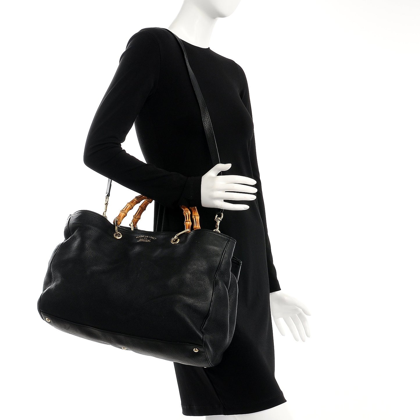 Calfskin Large Bamboo Shopper Tote Black