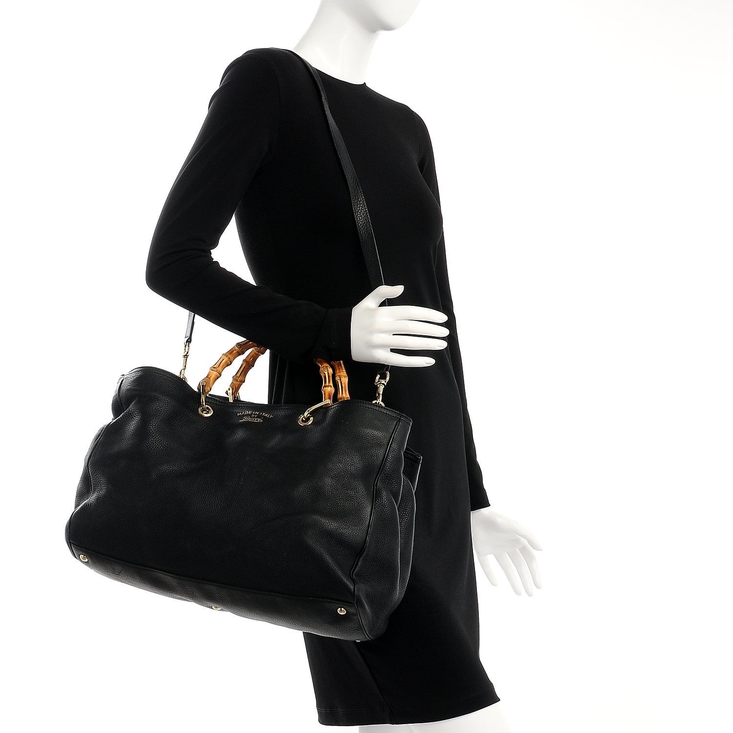 Gucci Calfskin Large Bamboo Shopper Tote Black 2 of 13