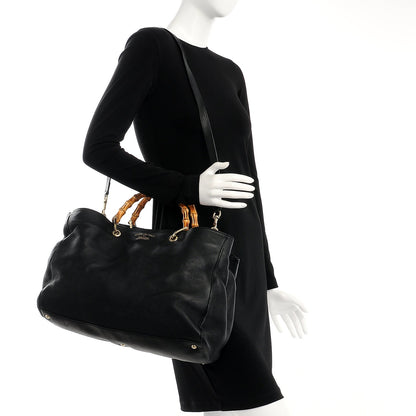 Gucci Calfskin Large Bamboo Shopper Tote Black 2 of 13