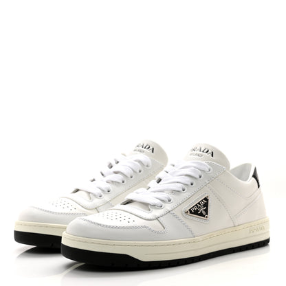 Prada Vitello Sport Spazzolato Rois Triangle Womens Downtown Low Top 30mm Sneakers 39 White Black 3 of 9