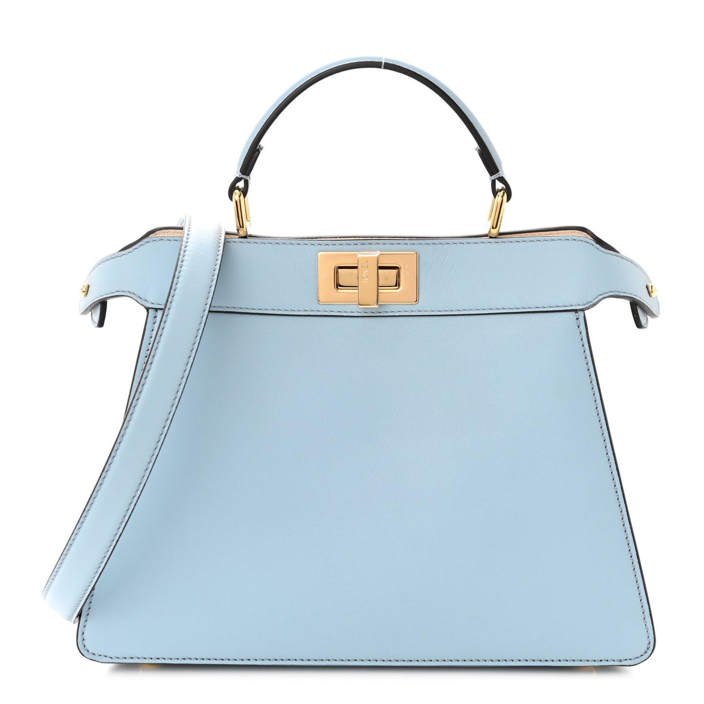 Vitello Seta Shiny Nappa Small Peekaboo I SEE U Satchel Azzurro Baby Camelia