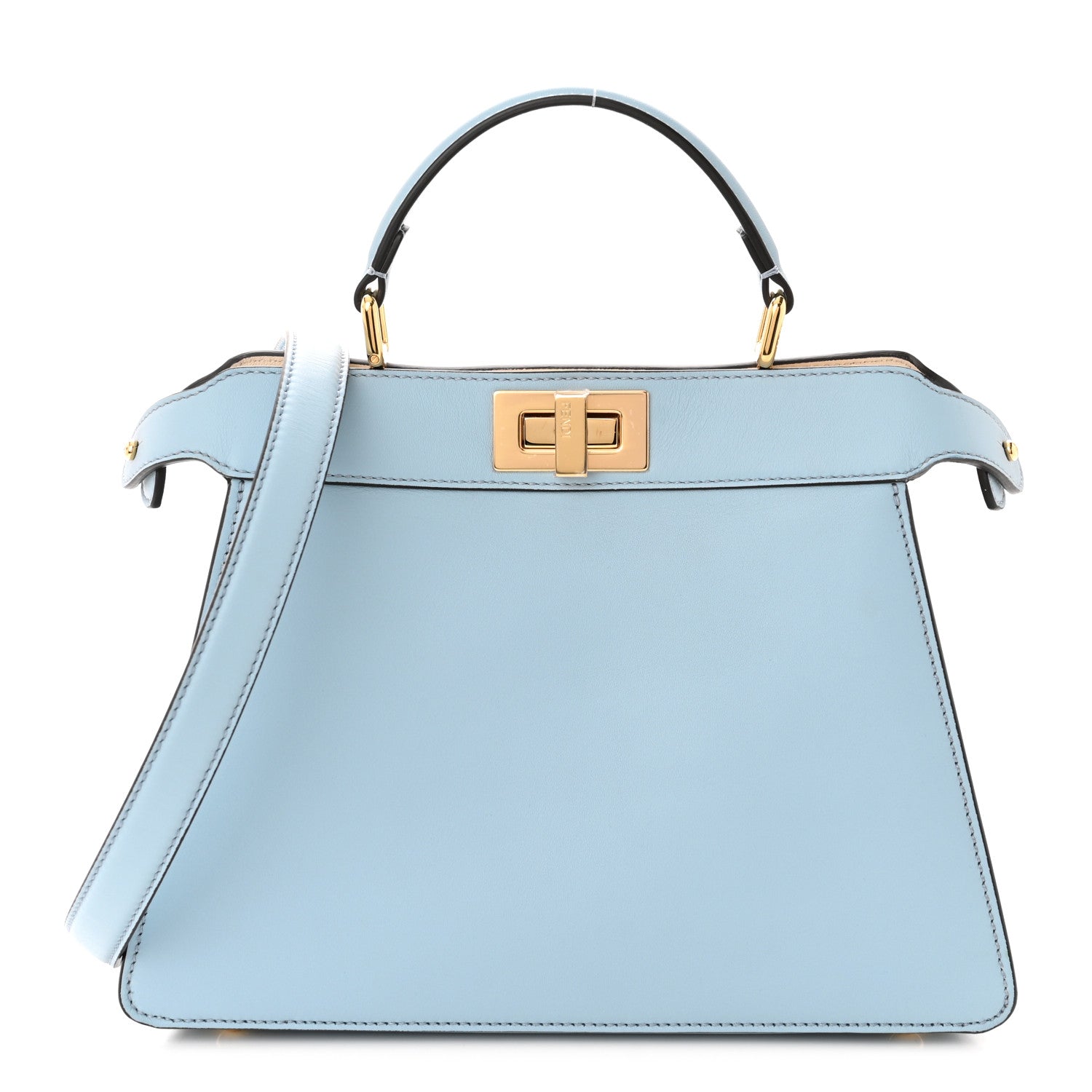 Fendi Vitello Seta Shiny Nappa Small Peekaboo I SEE U Satchel Azzurro Baby Camelia 1 of 11