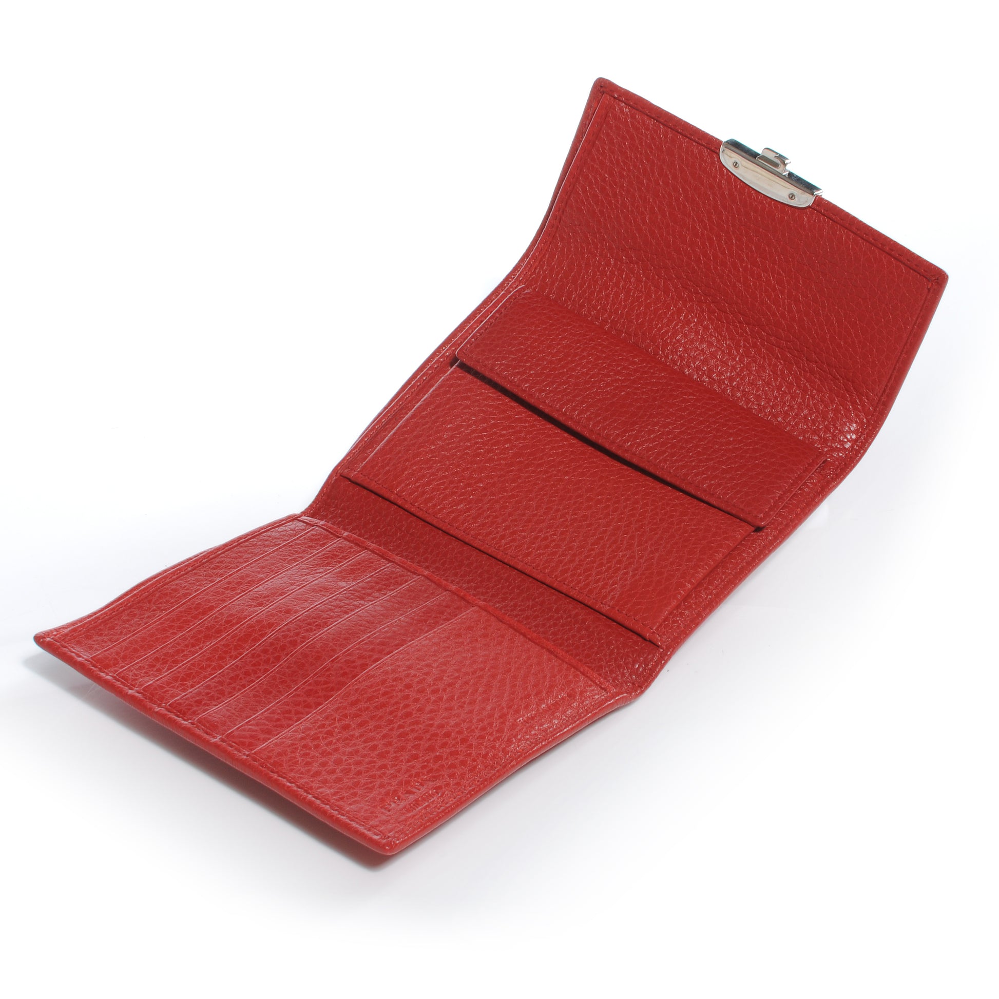 Prada Vitello Daino Compact Push Lock Wallet Rosso 5 of 8