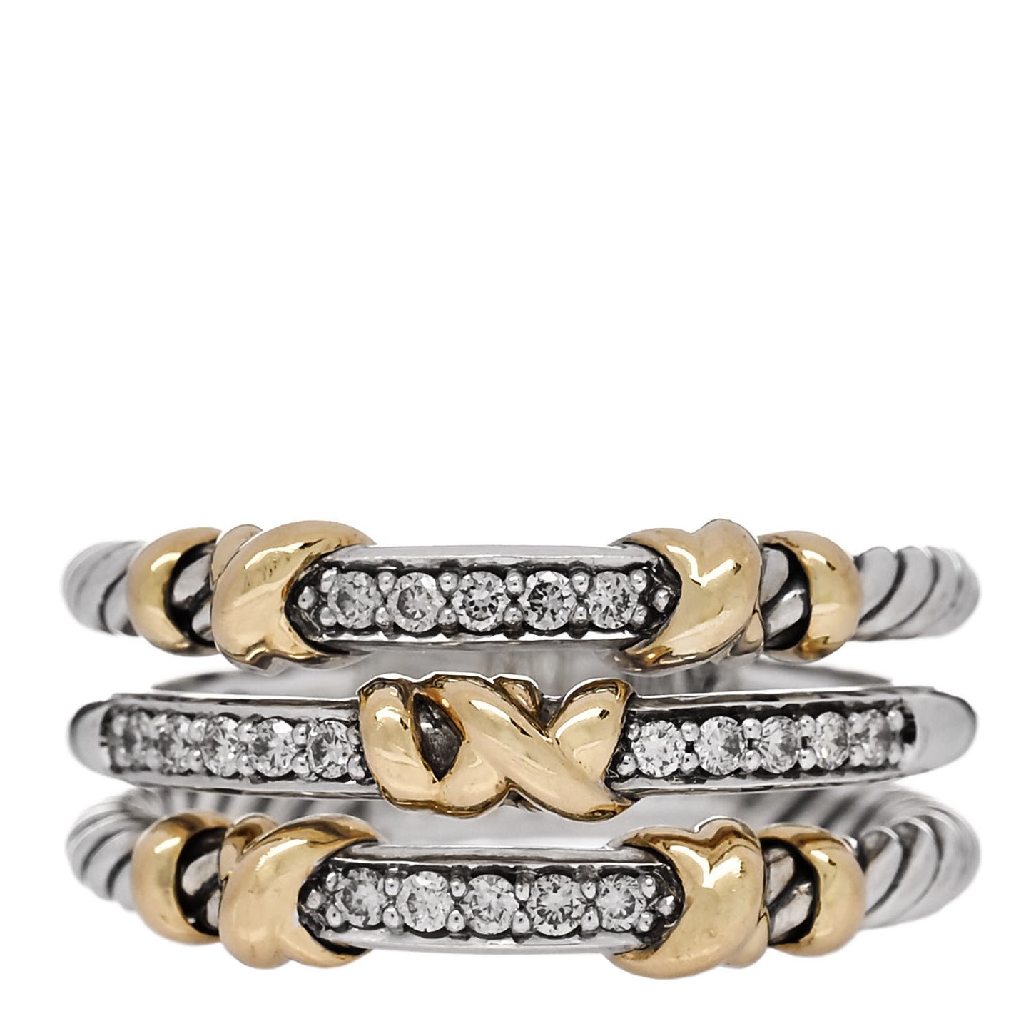 Sterling Silver 18K Yellow Gold Diamond Petite Helena Wrap Three Row Ring 54 7