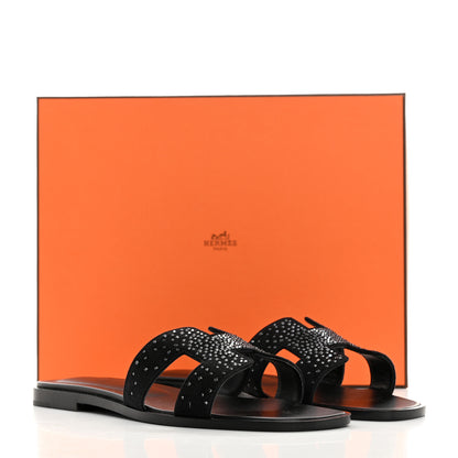 Hermes Suede Crystal Embellished Oran Sandals 38 Black 9 of 9