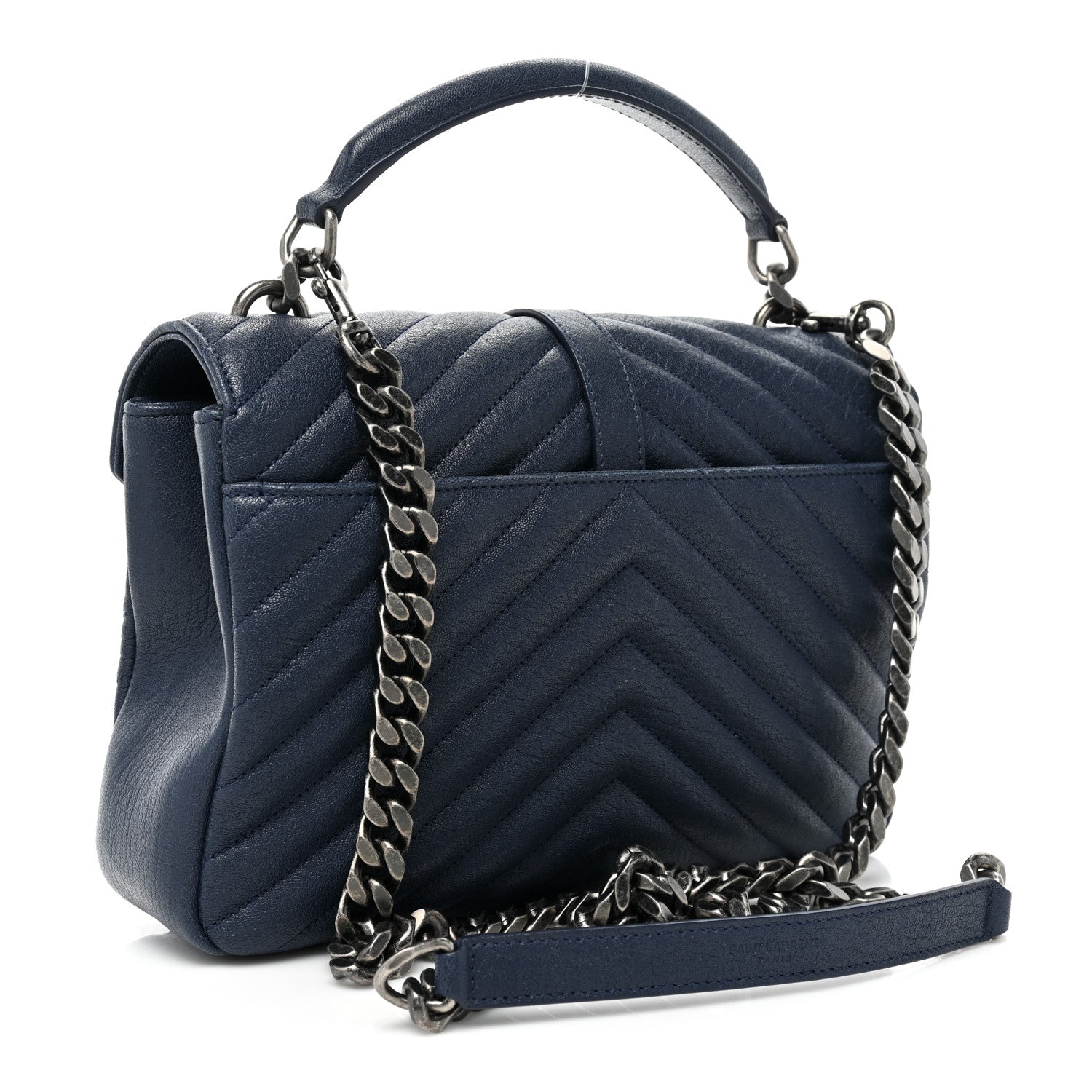 Saint Laurent Sheepskin Matelasse Chevron Monogram Medium College Bag Navy 3 of 13