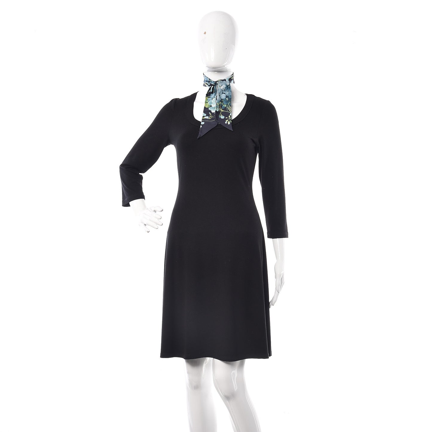 Silk Bloomy Print Neck Bow Scarf Midnight Blue