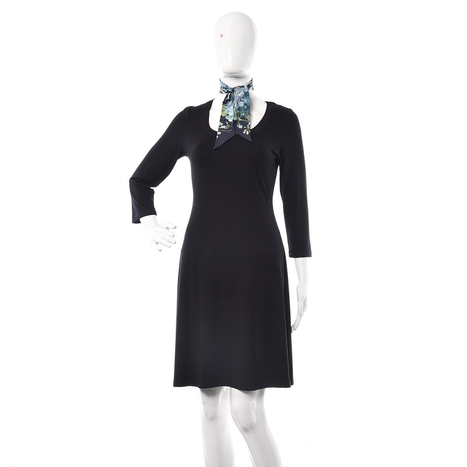 Gucci Silk Bloomy Print Neck Bow Scarf Midnight Blue 2 of 3