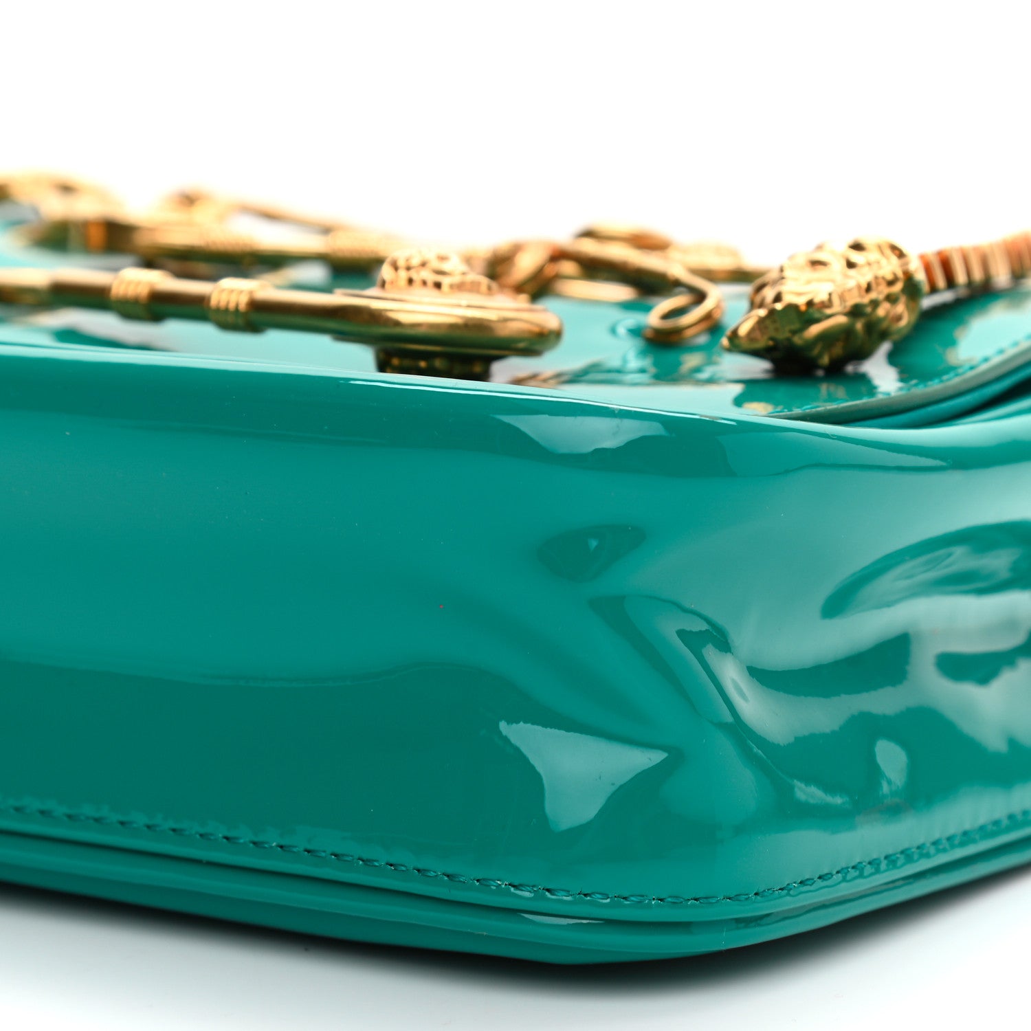 Versace Patent Medusa Safety Pin Embellished Shoulder Bag Turquoise 8 of 8