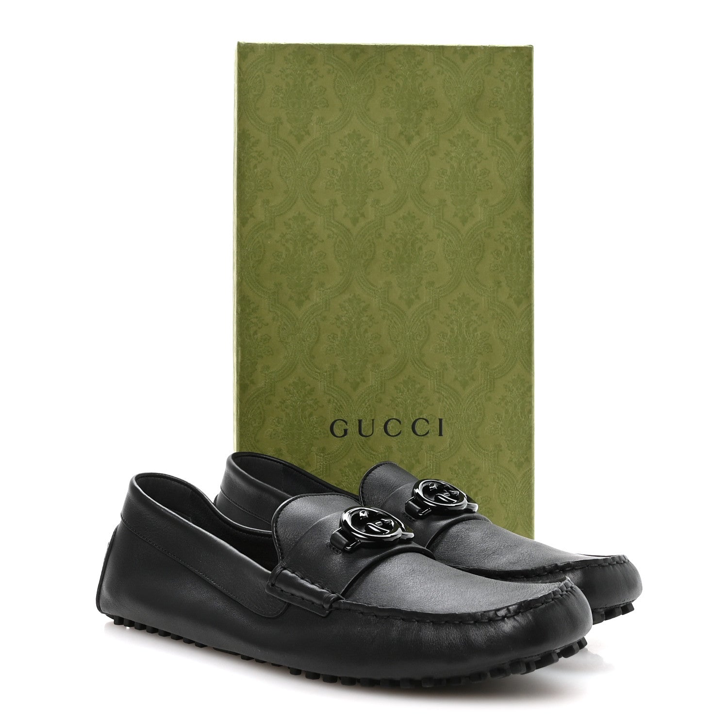 Gucci Soft Clove Calfskin Monochrome Mens Interlocking G Driver Loafers 12  Black 1866730 – FASHIONPHILE
