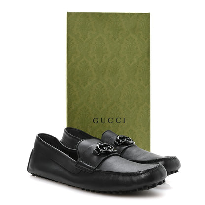 Gucci Soft Clove Calfskin Monochrome Mens Interlocking G Driver Loafers 12 Black 9 of 9