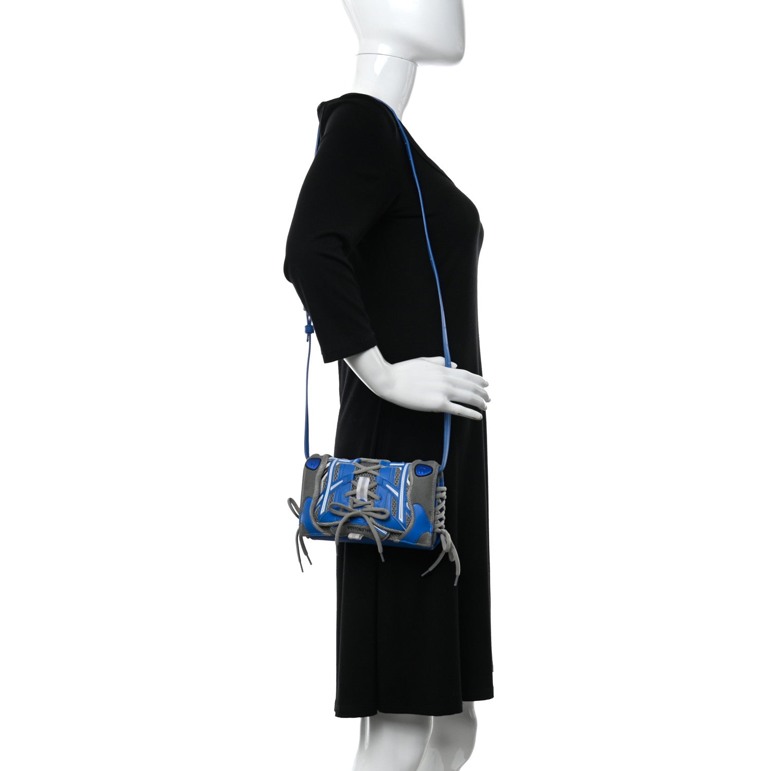 Balenciaga Faux Calfskin Fabric Sneakerhead Phone Crossbody Bag Blue Grey 2 of 16