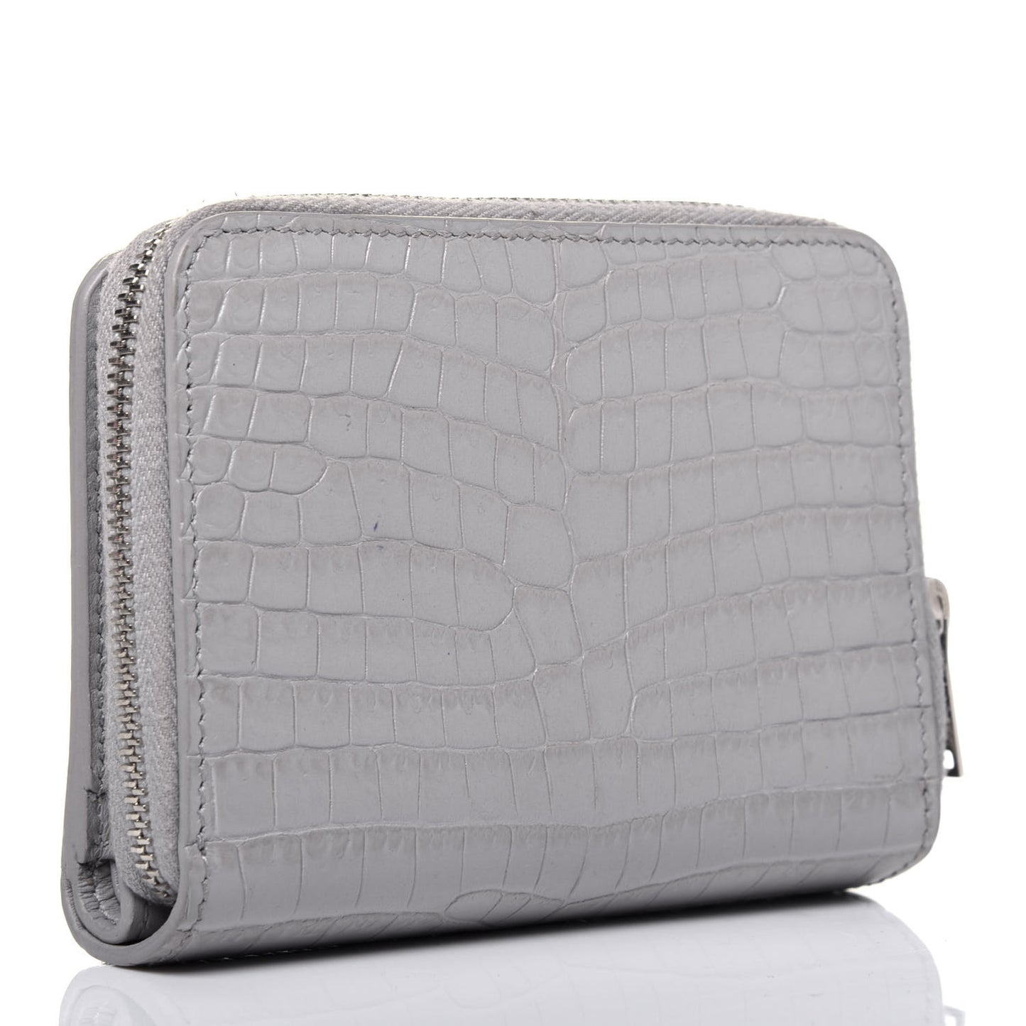Calfskin Crocodile Embossed Monogram Compact Wallet Mouse Grey